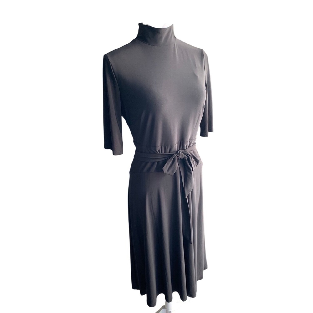Lauren Ralph Lauren Mock Neck Belted Midi Dress Black Size 16 NEW